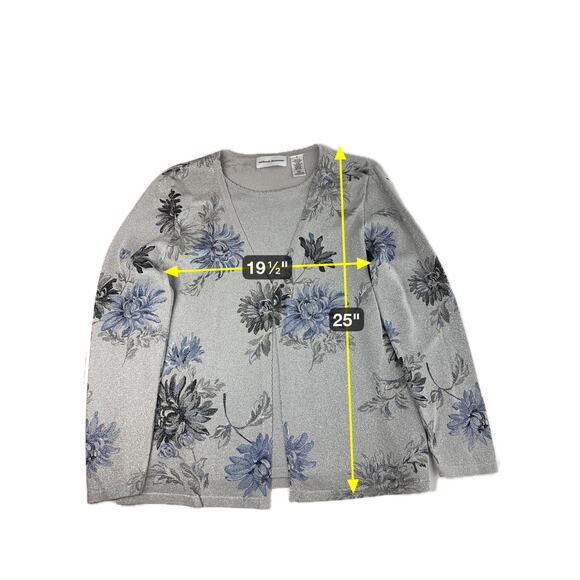 Alfred Dunner Gray Floral Glitter Long Sleeve Layered Blouse Womens Size Small S - Picture 9 of 9